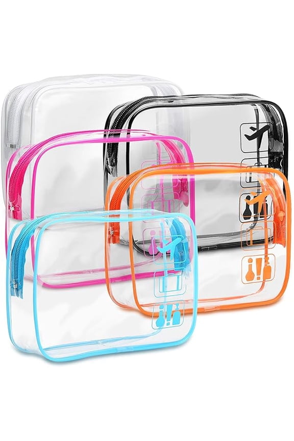 TSA Approved Toiletry Bag 5 Pack Medium - Clear Makeup Bag Travel Quart Size for Women Men, Clear Cosmetic Bag Airport Airline Compliant Carry on Bag, 5 Colors
