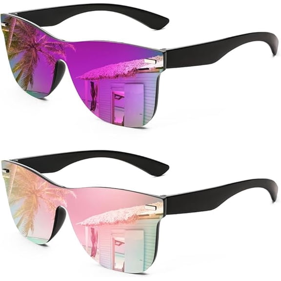 LYH Trendy Rimless Mirrored One Piece Lens Sunglasses Reflective Sun Glasses B4114
