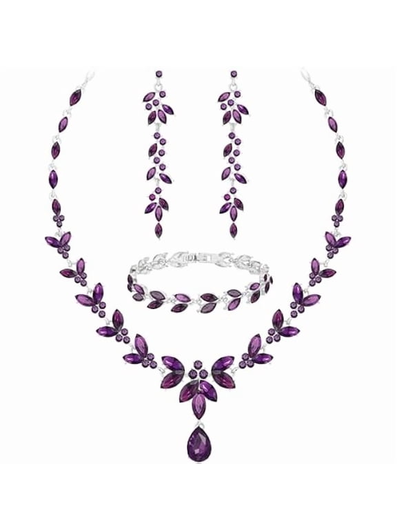 Wedding Jewelry Sets for Bride Bridesmaid Bridal Jewelry Set for Women Wedding Crystal Necklace Earrings Bracelet Set for Party Prom Jewelry