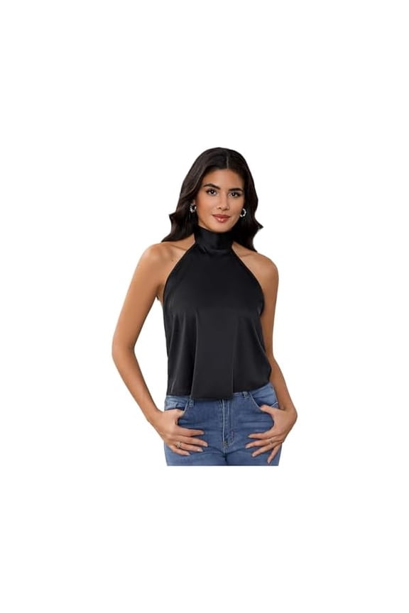 Women's Satin Silk Backless Halter Tops High Neck Sleeveless Camisole Summer Classy Going Out Top