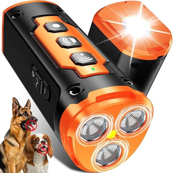 LYH1-Touch Dog Bark Deterrent Devices with 3 Sonic Heads,Portable 50ft Range Anti Barking Device for Dogs,Rechargeable & Safe Dog Training Tool with Flashlight,Helps Improve Dog's Behavior Orange