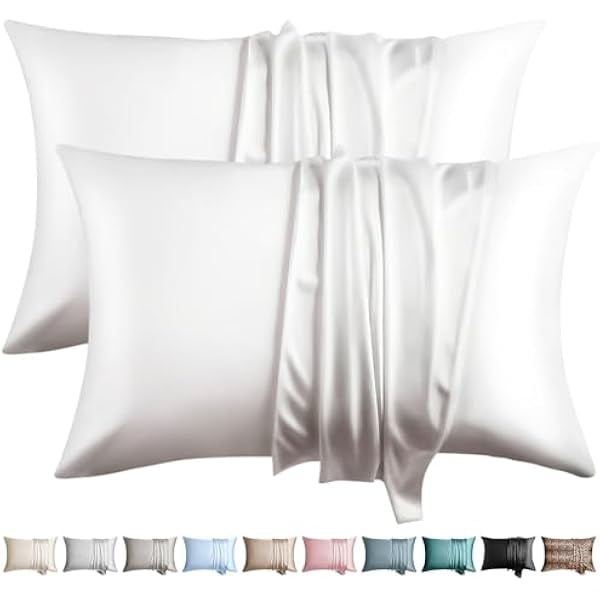 LYH100% Silk Pillow Cases 2 Pack Queen Size Mulberry Silk Pillowcase for Hair and Skin Set of 2 Highest Grade 6A Silk Soft Breathable Cooling with Hidden Zipper, White