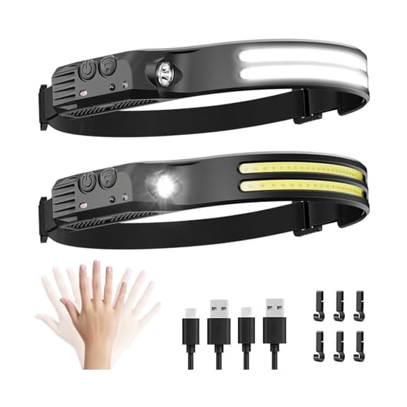 LYH2Pack LED Headlamp Rechargeable - 230 COB Super Bright Head Lights for Forehead, Hard hat Light for Adults, USB C Headband Flashlight for Work, Hunting, Running, Camping Essentials Gear