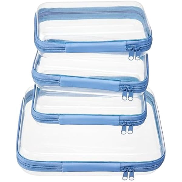 LYH4 pcs Clear Zipper Pouches,Hard Shell Zipper Case, Toiletry Bag for Travel, CLear Diaper Bag, Toiletry Pouch, Travel Organizer, Cosmetic Bag,Toy Storage Bins (M+3S) (Blue)