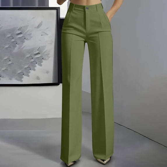 LYHBC Dress Pants for Women Button Adjustable Waist Flat Front Office Business Casual Work Pants with Pockets