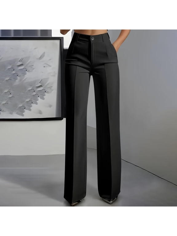 Dress Pants for Women Button Adjustable Waist Flat Front Office Business Casual Work Pants with Pockets