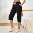 thumbnail image 1 of LYHBC Womens Capri Pants Casual Elastic Waist Drawstring Stretch Breathable Sports Workout Pants with Pockets, 1 of 6