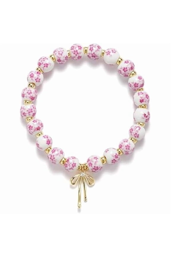Beads Bow Charm Bracelet for Women Flower Vintage Bracelet Handmade Stretch Beaded Dainty Romantic Jewelry Gifts