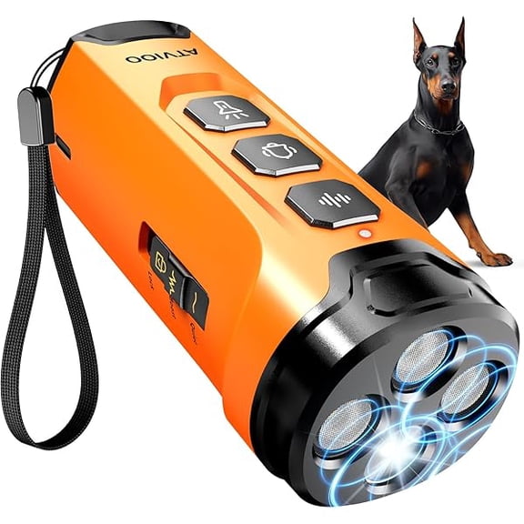 LYHDog Bark Deterrent Device, 3X Sonic Emitters, Dual-Frequency Bark Control, Flashlight & Sound Modes, Humane No-Bark Trainer, Safety Lock, USB-C Rechargeable (Orange)
