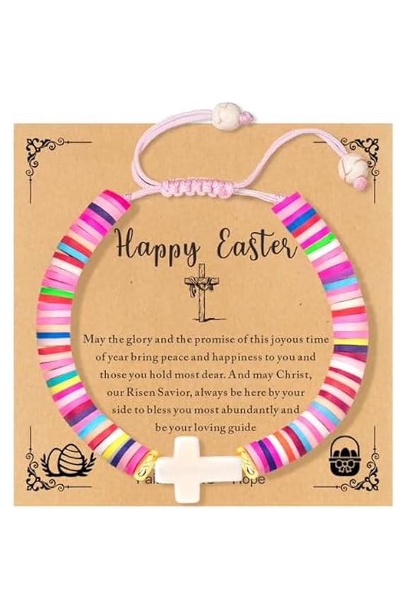 Easter Basket Stuffers- Cute Cross Bracelet Christian Easter Gifts for Kids/Girls/Teens/Toddler/Women Religious First Communion Baptism Confirmation Jewelry Jesus Faith Gifts Trendy Stuff