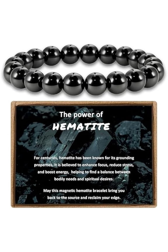 Hematite Bracelet for Men, 10MM Magnetic Bracelet with Natural Hematite Beads as Mens Anniversary Jewelry Gifts, Black Magnet Jewelry with Energy Stone for Balance Power Inspirational Gift