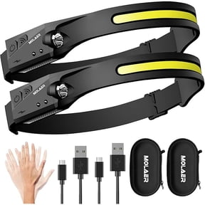 LYHLED Headlamp Rechargeable Flashlight, 2-Pack 230 Wide Beam Headlight with Motion Sensor, Lightweight, Weatherproof, 2 Light Source Head Lamp for Camping Hiking Running Outdoor - Adults and Kids