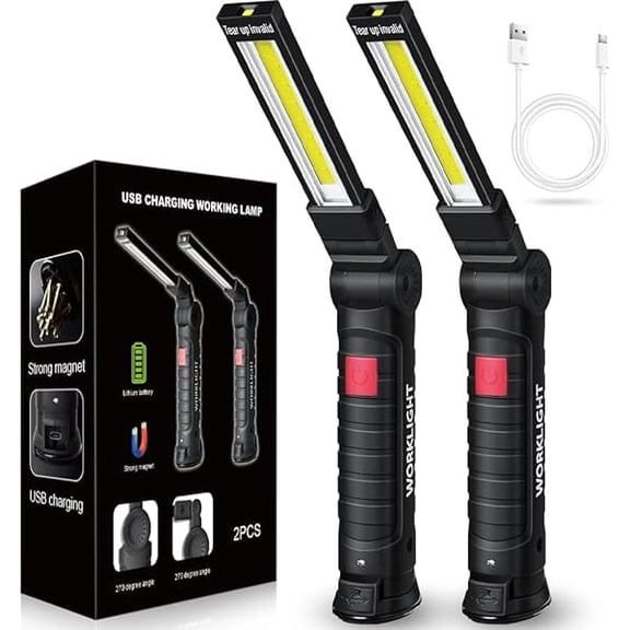 LYHMechanic Flashlight Rechargeable Car Repair Work Light, Tool Gifts for Men Boyfriends Him Husband Birthday Torch Grill Light Inspection Lamp Magnetic Base 5 Modes 360 Rotate Emergency 2PCS
