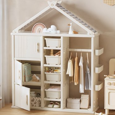 Maxmass Wooden Kids Wardrobe Children Dress Up Storage With Mirror Clothes Rail And Shelves Toddler Pretend Storage Closet For Kindergarten Nursery Bedroom White