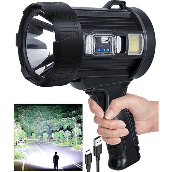 LYHRechargeable Spotlight,99,000 LM Super Bright Handheld Spot Light LED Flashlight High Lumens,Powered Spotlight Large Searchlight Outdoor with Solar Panels & COB Light for Boat Camping Hunting