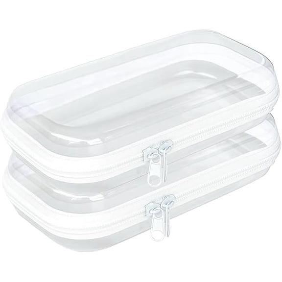 LYHThickened Clear Hard Shell Zipper Case,Professional-Grade Plastic Clear Zipper Pencil Case, Toiletry Pouch, Travel Organizer, Cosmetic Bag, Toy Storage Bins (2PCS-M)