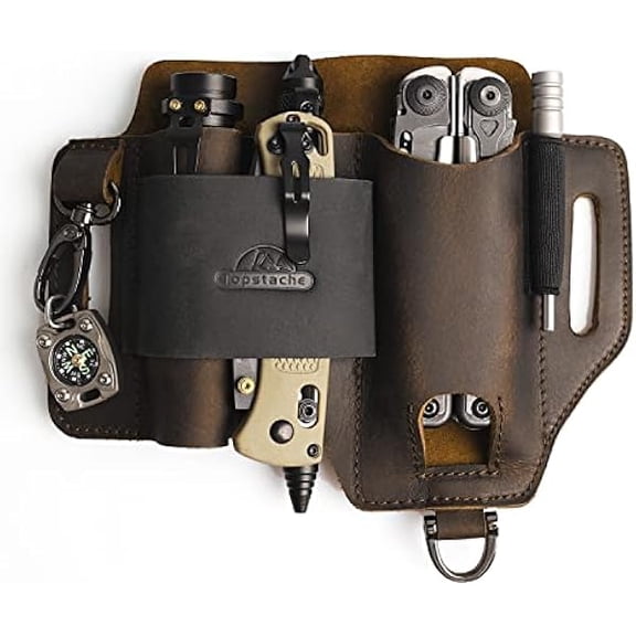 LYHTopstache Leather Multitool Sheath,EDC Belt Organizer for Work and Daily Use,Leatherman Sheath,EDC Pocket Organizer for Flashlight and Multitool,Gifts for Men,Leather Sheath for Multitool