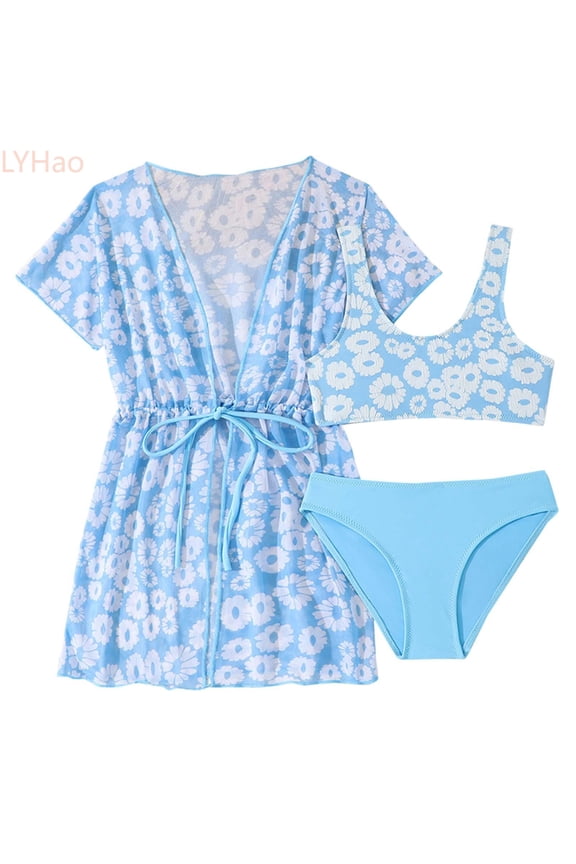 Baby Girl Swimsuit Baby Girls Long Sleeve Swimsuit With Swim Coat Bathing Suit Beach Rash Guard,3 Piece Bikini Set 11-12 Years Blue