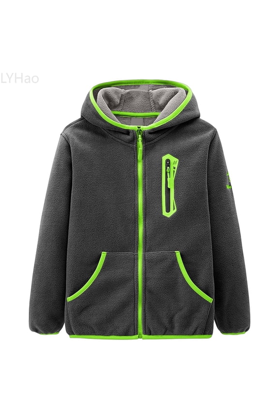 Boys Fleece Jacket With Hood Soft Lightweight Windproof Outerwear For Kids Active Sports Winter Warm Coat Boys Jacket Coats,Sizes 13-14 Years