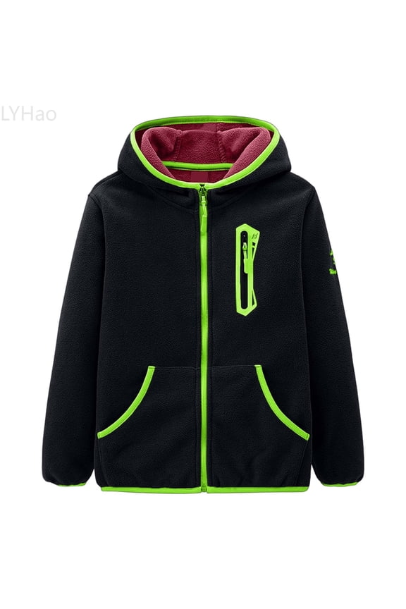 Boys Fleece Jacket With Hood Soft Lightweight Windproof Outerwear For Kids Active Sports Winter Warm Coat Boys Jacket Coats,Sizes 4-5 Years