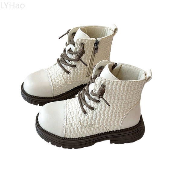 LYHao Children's Woven Fall And Winter Boots For Girls Soft Sole Short Booties For Toddlers Stylish For Boys And Girls Ideal For Everyday Wear ,Girls Boots Sizes 12.5 White(6-7 Years)