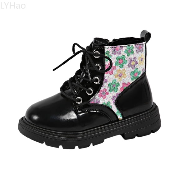 LYHao Fashion Autumn Children Girls Sports Shoes Flat Thick Bottom Non Slip Easy To Wear PU Upper Comfortable Boots ,Girls Boots Sizes 10 Black(3.5-4 Years)