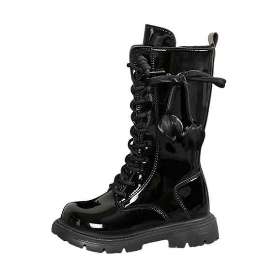 LYHao Fashion Autumn Children Girls Sports Shoes Flat Thick Bottom Non Slip Easy To Wear PU Upper Comfortable Boots ,Girls Boots Sizes 10 Black(3.5-4 Years)