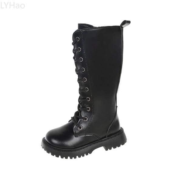 LYHao Fashion Autumn Children Girls Sports Shoes Flat Thick Bottom Non Slip Easy To Wear PU Upper Comfortable Boots ,Girls Boots Sizes 13.5 Black(8-9 Years)