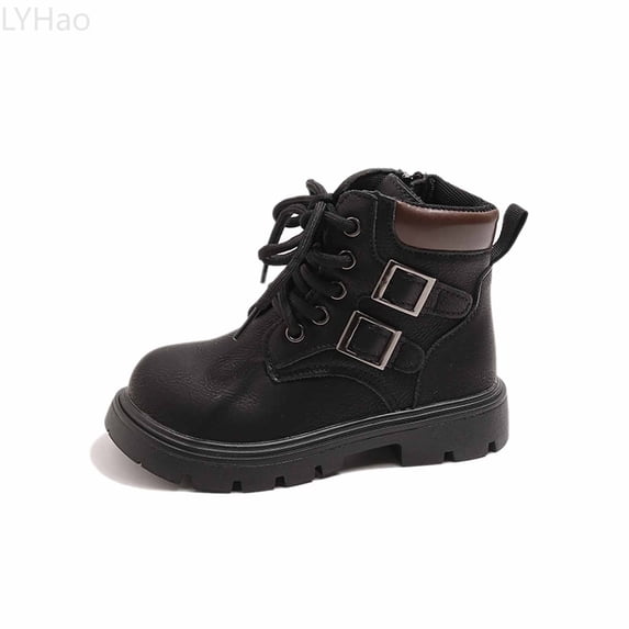 LYHao Fashion Soft Sole Short Boots For Girls British Style Comfortable Leather Children's Footwear ,Girls Boots Sizes 10 Black(3.5-4 Years)