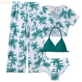 thumbnail image 1 of LYHao Girl's 4 Piece Swimsuits Tropical Print Halter Bikini Set Bathing Suits With Mesh Pants,4 Piece Bathing Suit Set 9-10 Years Green, 1 of 7