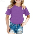 thumbnail image 1 of LYHao Girls Basic Summer Casual Tee Round Neck Short Sleeved T Shirt Sizes 1-2 Years(Purple), 1 of 5