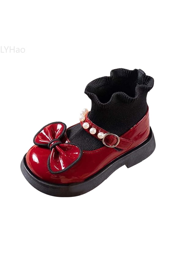 Girls' Bow Pearl Short Boots For Kids Cozy Lined Ballet Style Slip On Winter Footwear For Girls ,Girls Boots Sizes 10.5 Red(4-4.5 Years)