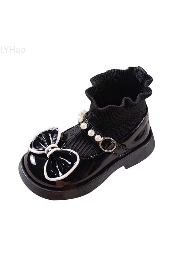 Girls' Bow Pearl Short Boots For Kids Cozy Lined Ballet Style Slip On Winter Footwear For Girls ,Girls Boots Sizes 11 Black(4.5-5 Years)