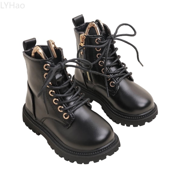 LYHao Girls Fashion Ankle Boots With Bunny Ear Laces Soft Leather Upper Side Zipper Design For Winter Casual Outfit And Daily Wear ,Girls Boots Sizes 3.5 Black(11.5-12 Years)