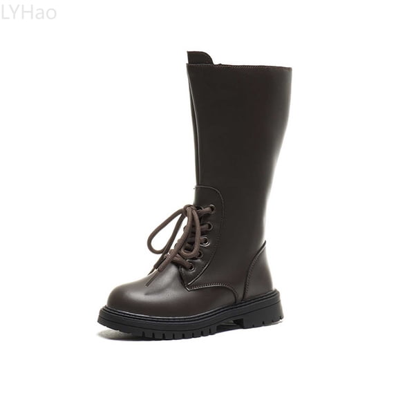 LYHao Girls Fashion Knee High Boots For Kids Stylish Leather Lace Up Tall Boots For Young Girls ,Girls Boots Sizes 12 Brown(5.5-6 Years)