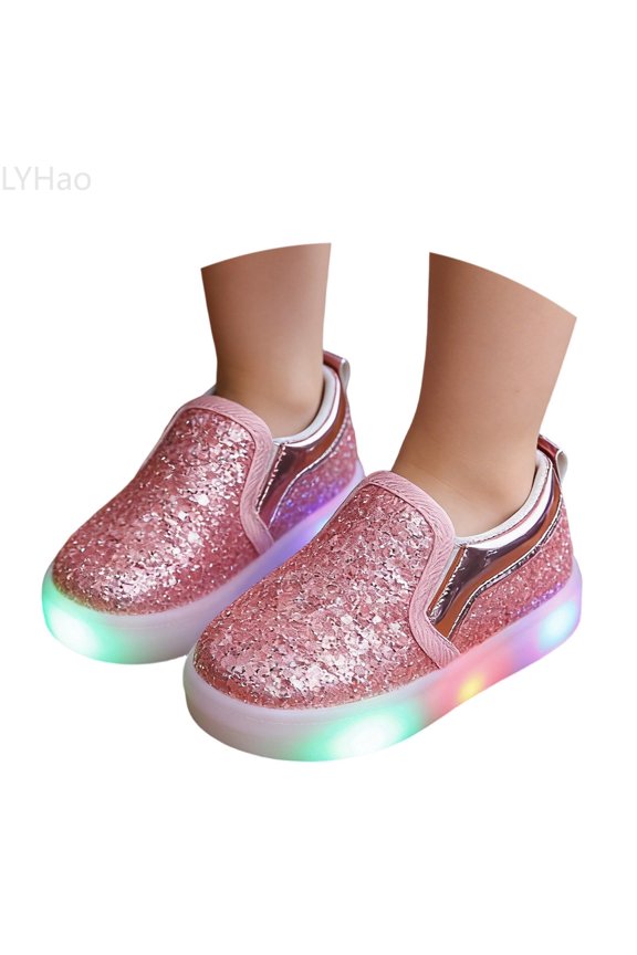 Girls Fashion Sneakers With Flashing LED Lights Sparkly Casual Shoes Breathable Platform Sole For Kids ,Girls Boots Sizes 9 Pink(2.5-3 Years)