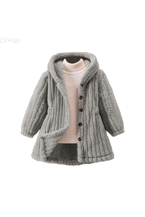 Girls Fleece Hooded Long Coat With Waist Tie Casual Outerwear For Autumn Winter Season Girls Jacket Coat,Sizes 3-4 Years