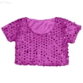 thumbnail image 1 of LYHao Girls Glitter Sequin Crop Top Short Sleeve Shirts For Stage Performance Dancing And Show Sizes 3-8 Years(Purple), 1 of 5
