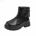thumbnail image 1 of LYHao Girls For Kids Stylish And Warm Short Leather Booties For Autumn And Winter Cozy Lined Footwear Classic British Style For Young Girls ,Girls Boots Sizes 3 Black(11-11.5 Years), 1 of 6