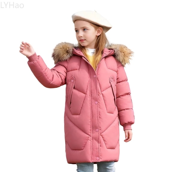 LYHao Girls Long Coat Winter Warm Thickened Down Jacket For Toddler And Big Kids Outerwear With Hood Windproof Girls Down Coats,Sizes 4-5 Years
