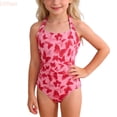 thumbnail image 1 of LYHao Girls Print Tank Swimsuit Cute Ruffle Bikini Style Bathing For Teen Youth,One-Piece Bathing Suit 12-13 Years Red, 1 of 7