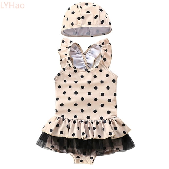 LYHao Girls Ruffle Hem Swimsuit Style Bathing With Pattern For Toddler Baby,One-Piece Swimwear 2-3 Years Yellow
