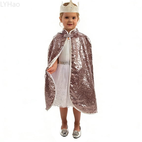 LYHao Girls Short Cape With Sparkling Sequins For Stage Performance Carnival Role Play And Party Girls Jacket Coat,Sizes 3-10 Years