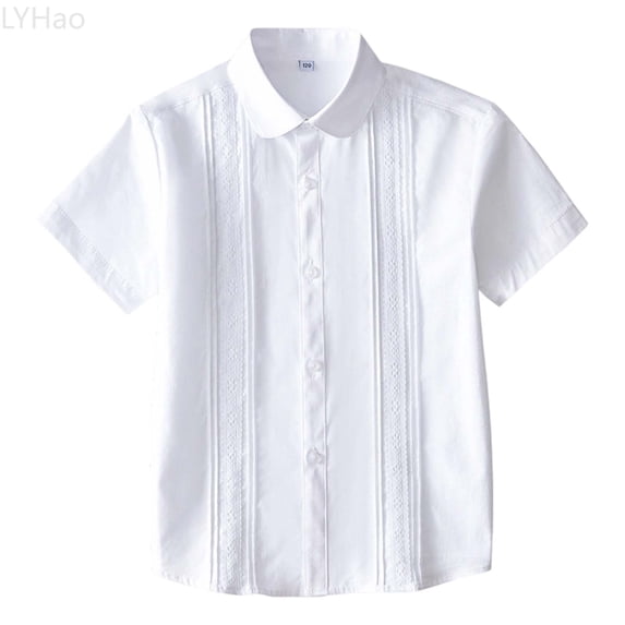 LYHao Girls Short Sleeve Button Down Shirts Summer School Uniform Shirts For Kids Toddler Girls Basic Casual Sizes 7-8 Years(White)