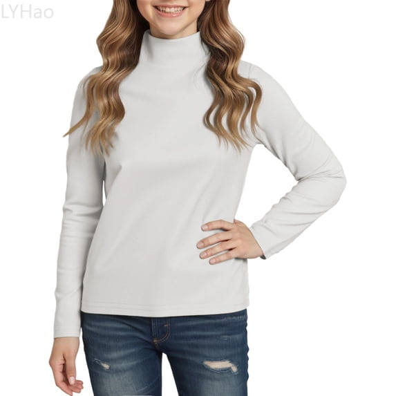 LYHao Girls Solid Color Half Neck Pullover Base Shirt Warm Long Sleeved T Shirt for Inner Layer Sizes 3-4 Years(White)