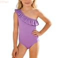 thumbnail image 1 of LYHao Girls Swimsuit Solid Color Bathing For Toddler Kids Youth Summer Beach Pool Swimwear,One-Piece Swimwear 9-10 Years Purple, 1 of 6