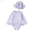 thumbnail image 1 of LYHao Girls Swimsuit With Hood Zipper Striped Cute Bow Fabric For Toddler And Kids Swimming,One-Piece Swimwear 2-3 Years Purple, 1 of 5