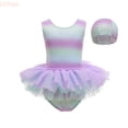 thumbnail image 1 of LYHao Girls Swimwear For Kids With Print And Mesh Overlay Swim Cap Included Eye Catching Beachwear For Girls 2 8 Years Old,Two-Piece Swimwear 4-5 Years Purple, 1 of 6