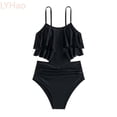 thumbnail image 1 of LYHao Girls Two Piece Swimwear Solid Color Fashion Bikini With Ruffled Back And Tankini Top For Teens And Youth,One-Piece Swimsuit 10-11 Years Black, 1 of 4