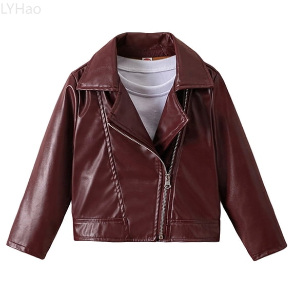 LYHao Girls Windproof Warm PU Leather Jacket Coat For Kids Stylish British Motorcycle Outerwear Toddler Girls Jacket And Functional Ages 2 10 Girls Jacket Coat,Sizes 5-6 Years